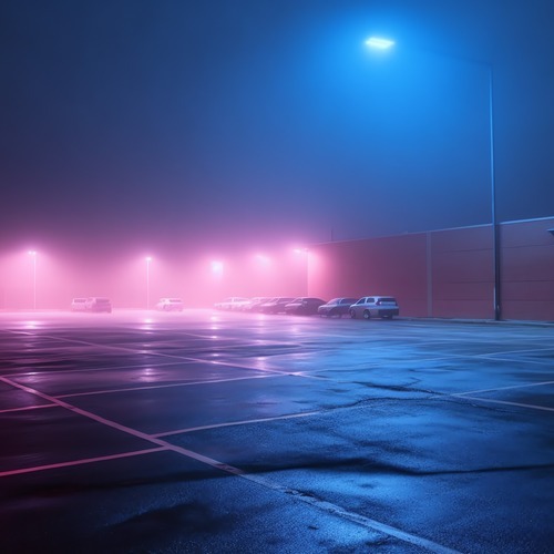 well-lit parking lot at night