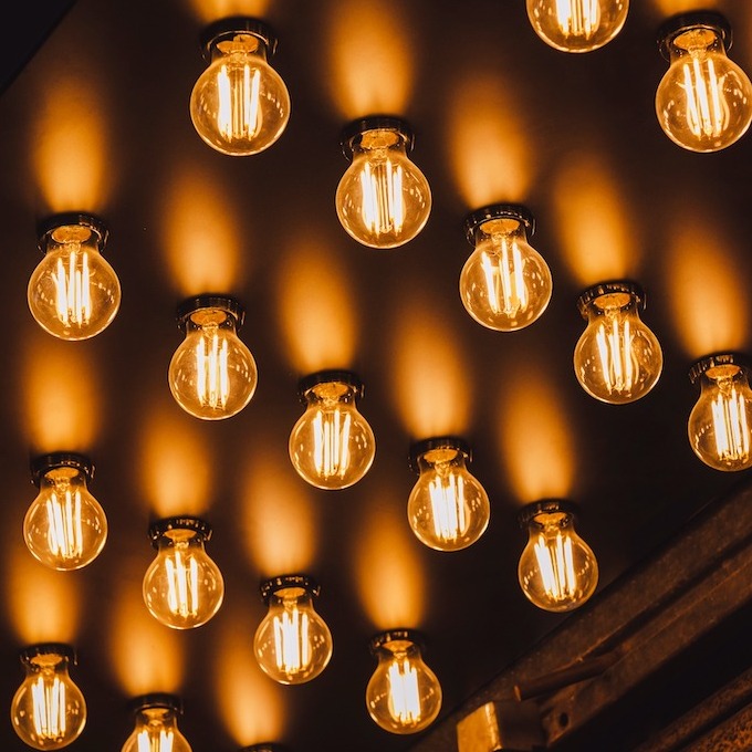 An array of lightbulbs in an upgraded lighting display